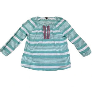 Talbots Striped Long Sleeve Front Beaded Detail Size Large